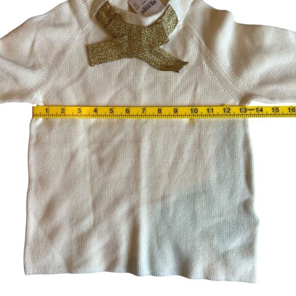 J Crew Crewcuts Sweater Cotton Knit Girl Gold Bow Shirt Ivory Size 6/7 NWT - Picture 6 of 8